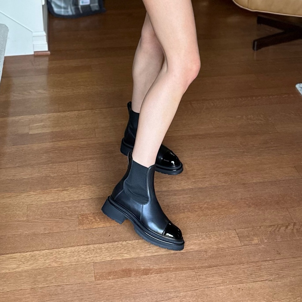 CHANEL Black Leather Ankle Boots